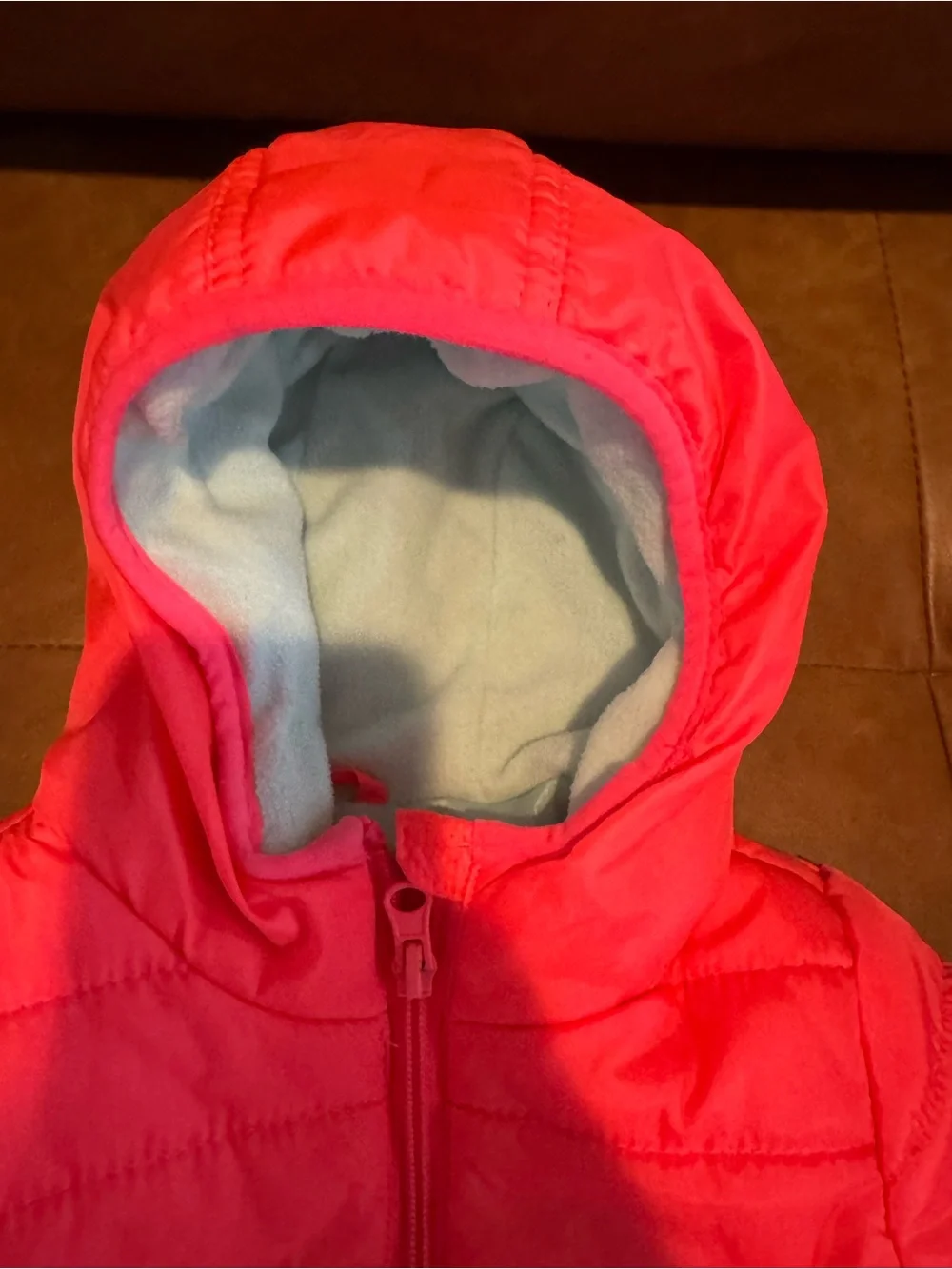 Cat&Jack girl Hot pink fleece lined hood toddler size 18M coat puffer jacket